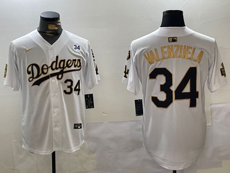 Men Los Angeles Dodgers #34 Valenzuela White Gold Game 2024 Nike MLB Jersey style 1120